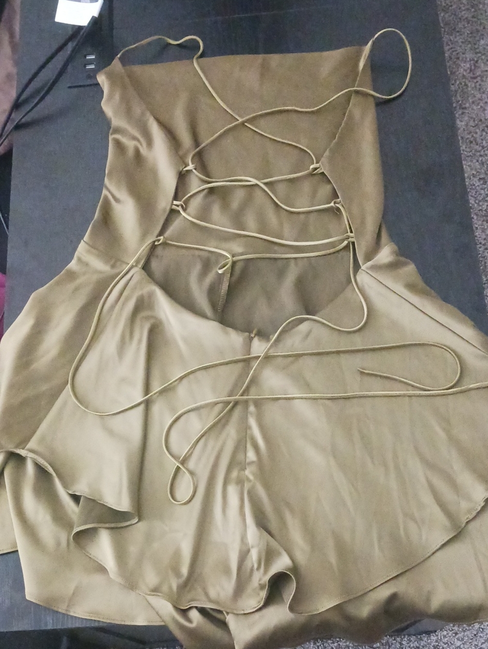 Olive Satin Cowl Neck Slip Dress for Women